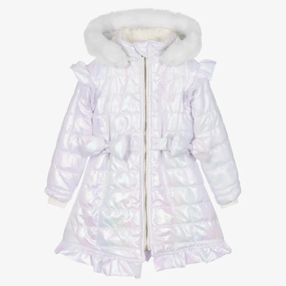 Girls White Hooded Coat