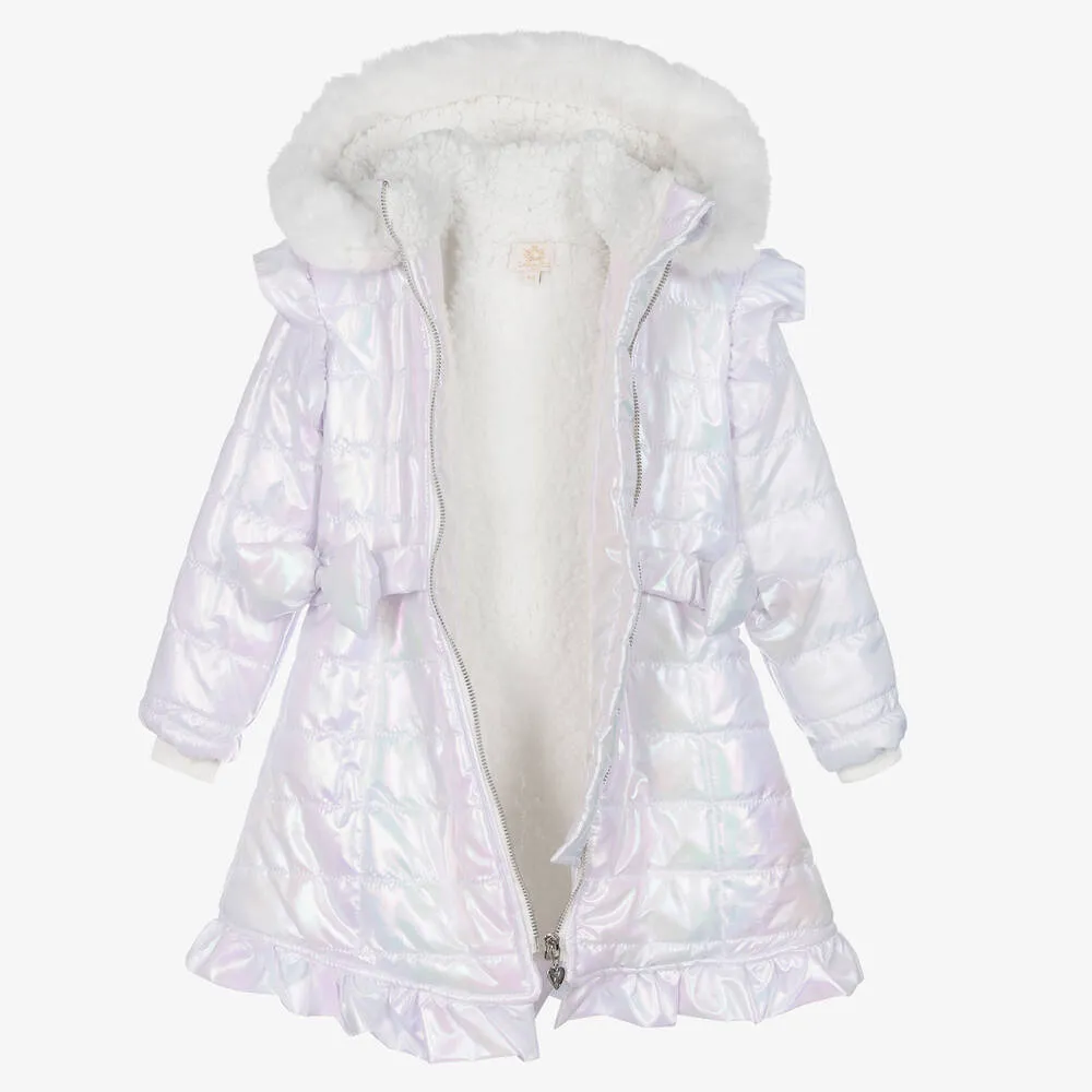 Girls White Hooded Coat