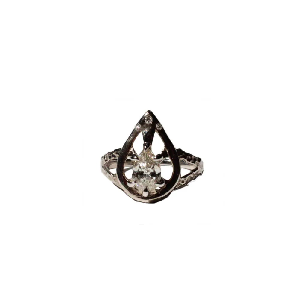 Gothic Diamond Pear Ring in 14 Karat White Gold