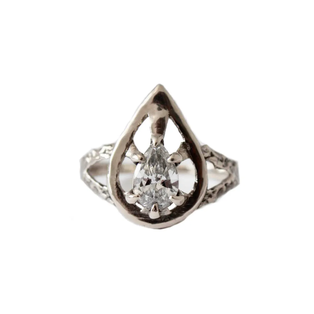 Gothic Diamond Pear Ring in 14 Karat White Gold