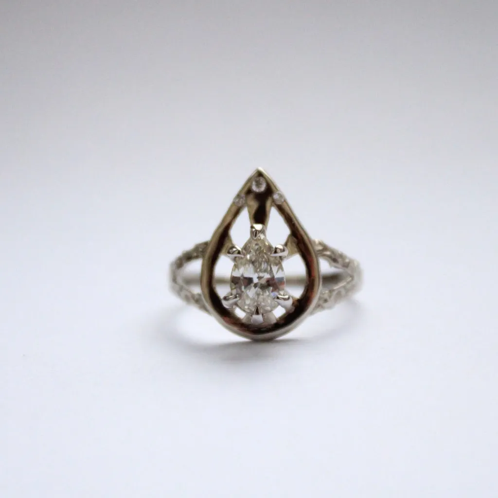 Gothic Diamond Pear Ring in 14 Karat White Gold