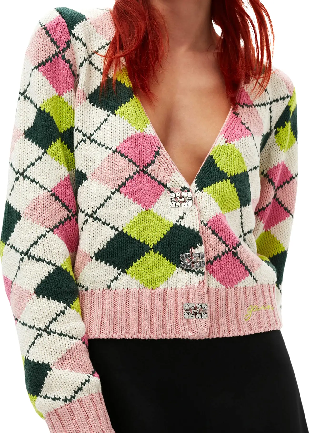 GRAPHIC COTTON V-NECK CARDIGAN