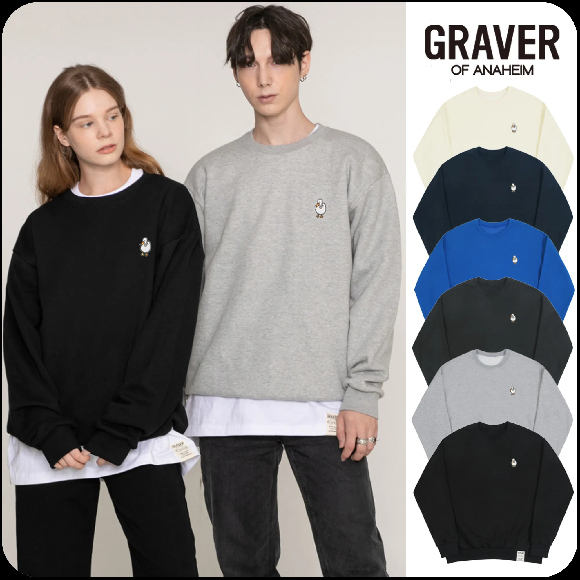 GRAVER  |[GRAVER]★DUCK FLOWER EMBROIDERY SMILE SWEATSHIRT