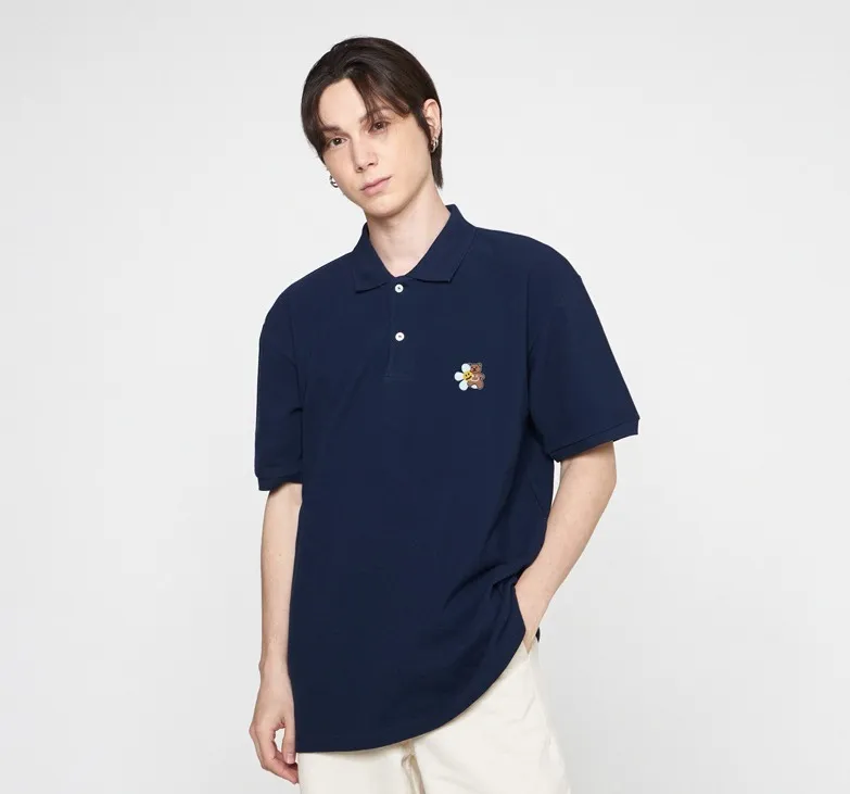 GRAVER  |[GRAVER]★FLOWER BEAR EMBROIDERY PIQUE SHORT SLEEVED T-SHIRT