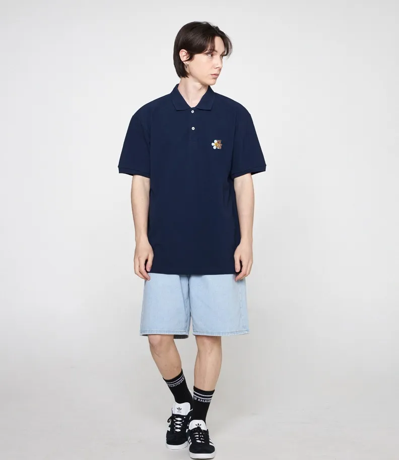 GRAVER  |[GRAVER]★FLOWER BEAR EMBROIDERY PIQUE SHORT SLEEVED T-SHIRT