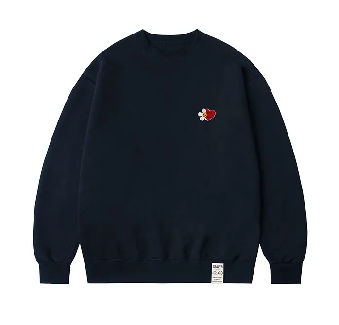 GRAVER  |[GRAVER]★FLOWER HEART HALF SMILE EMBROIDERY SWEATSHIRT