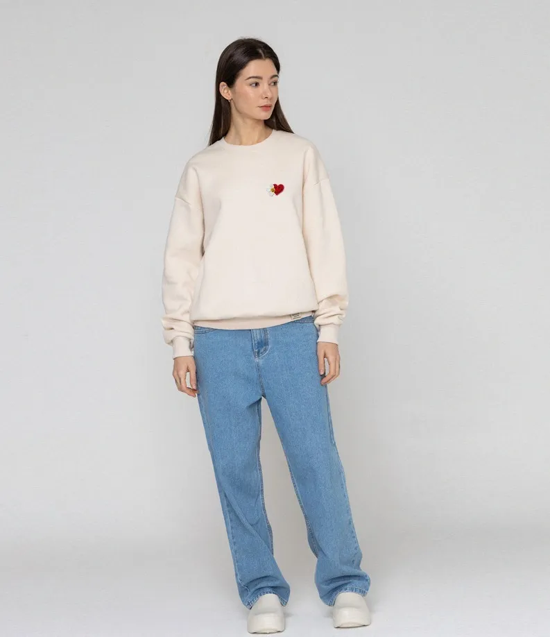 GRAVER  |[GRAVER]★FLOWER HEART HALF SMILE EMBROIDERY SWEATSHIRT