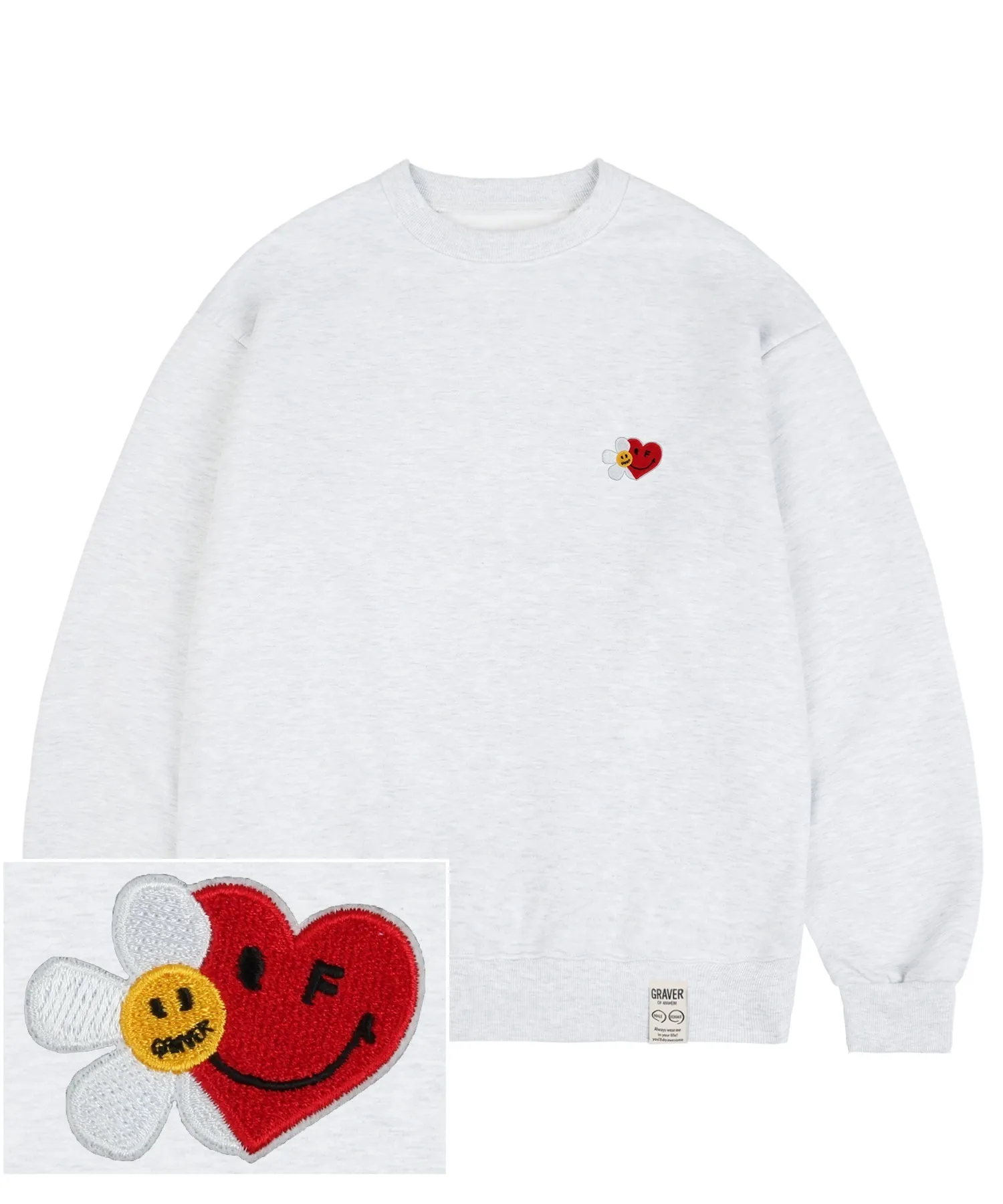 GRAVER  |[GRAVER]★FLOWER HEART HALF SMILE EMBROIDERY SWEATSHIRT