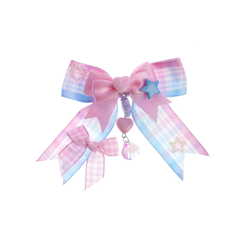 handmade Pink Blue Plaid star bow hairpin by0111