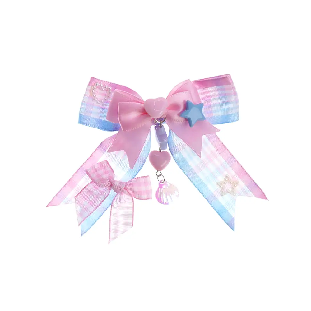 handmade Pink Blue Plaid star bow hairpin by0111