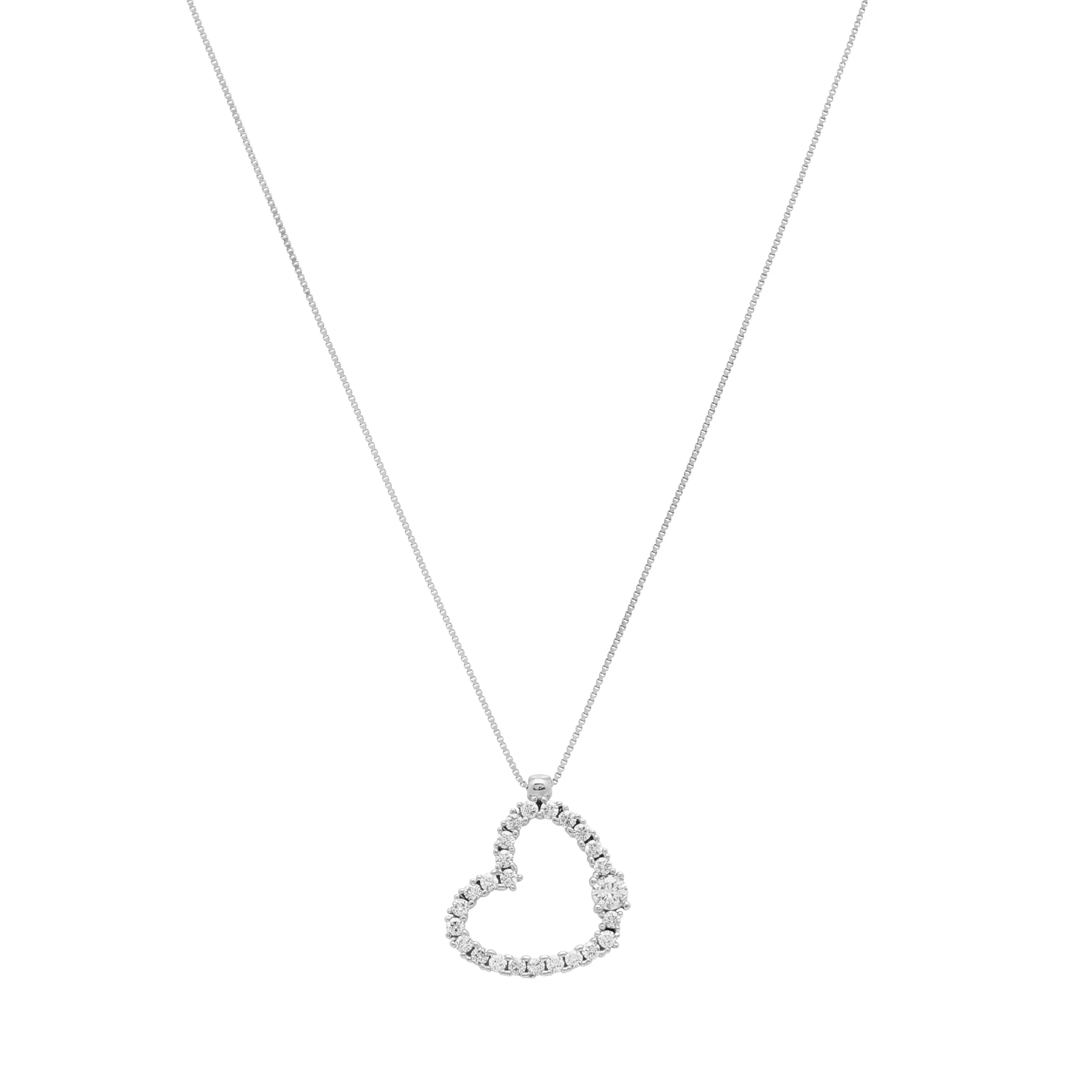 Heart Pendant Necklace in 14k White Gold with CZ