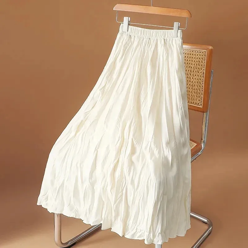 High Waist Pleated Elegant Women's Skirt Korean Fashion