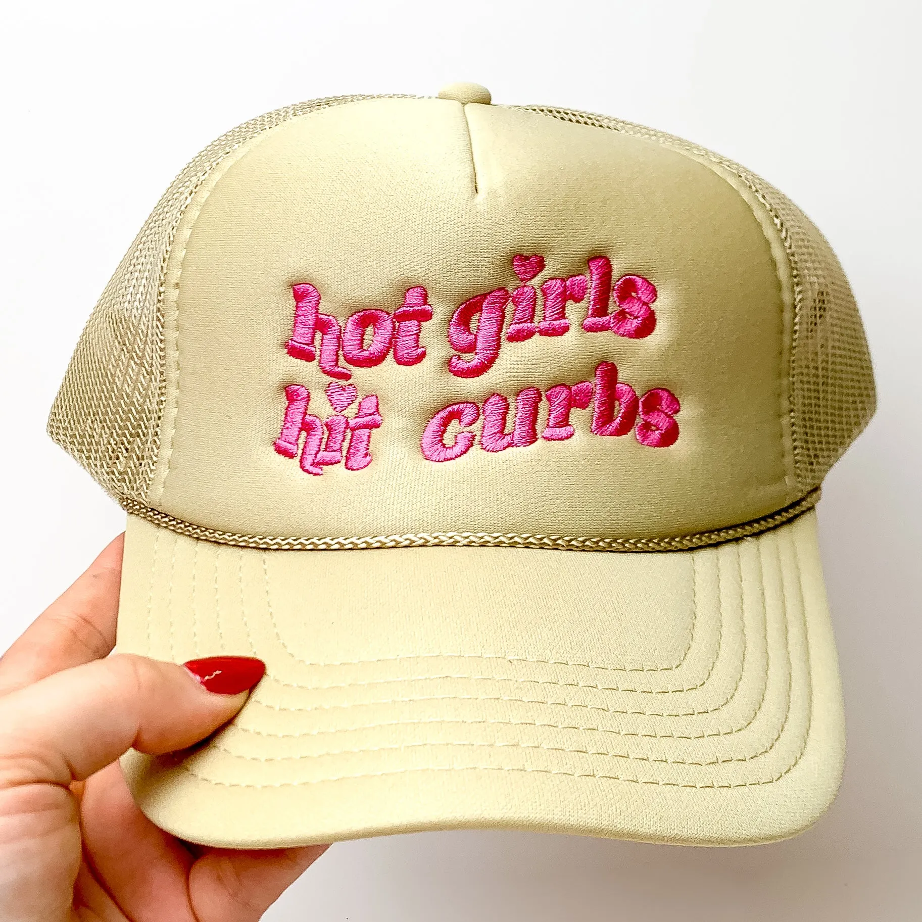 Hot Girls Hit Curbs Foam Trucker Hat in Pink and Cream