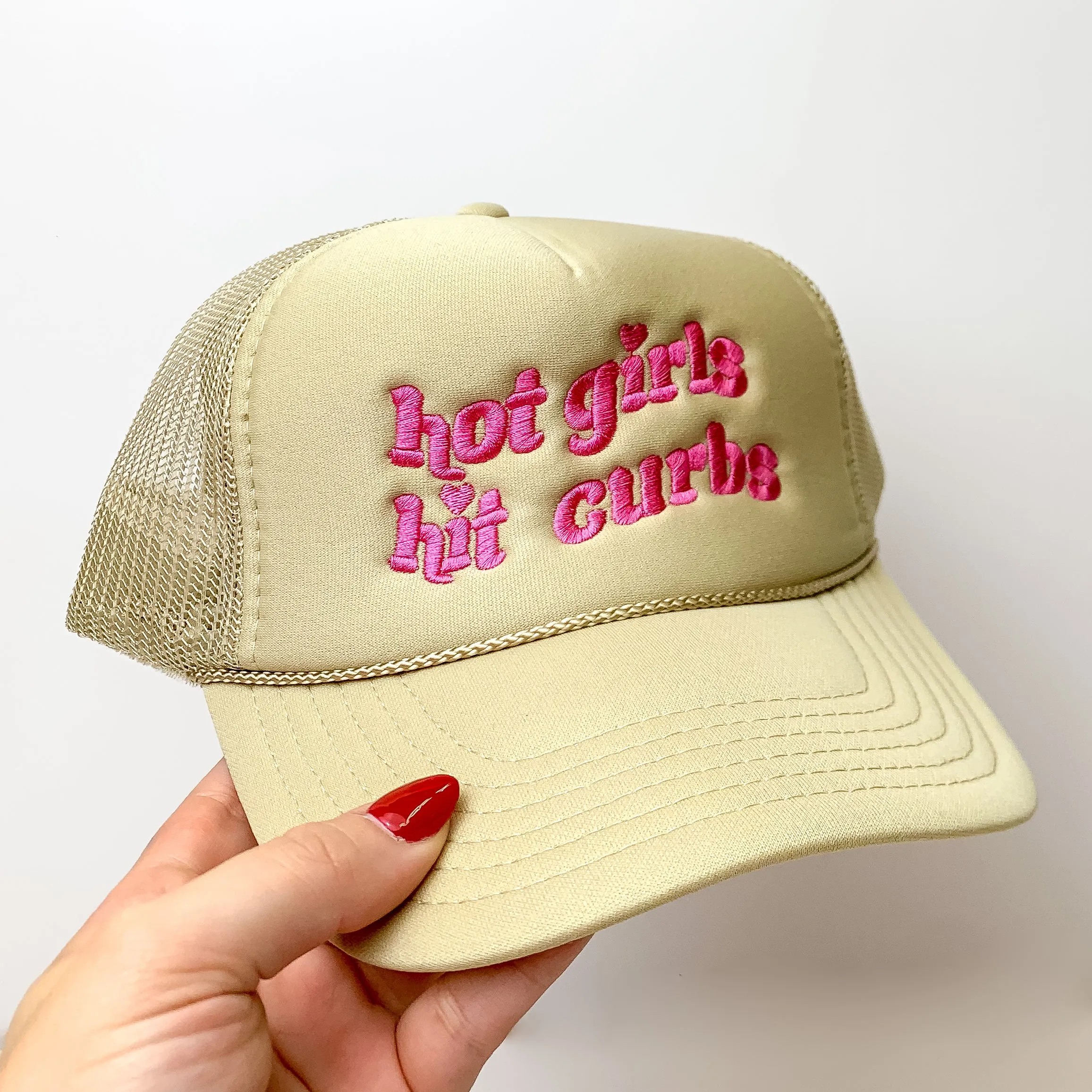 Hot Girls Hit Curbs Foam Trucker Hat in Pink and Cream