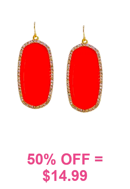 HOT Neon PINK oval bling earrings