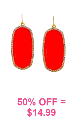 HOT Neon PINK oval bling earrings