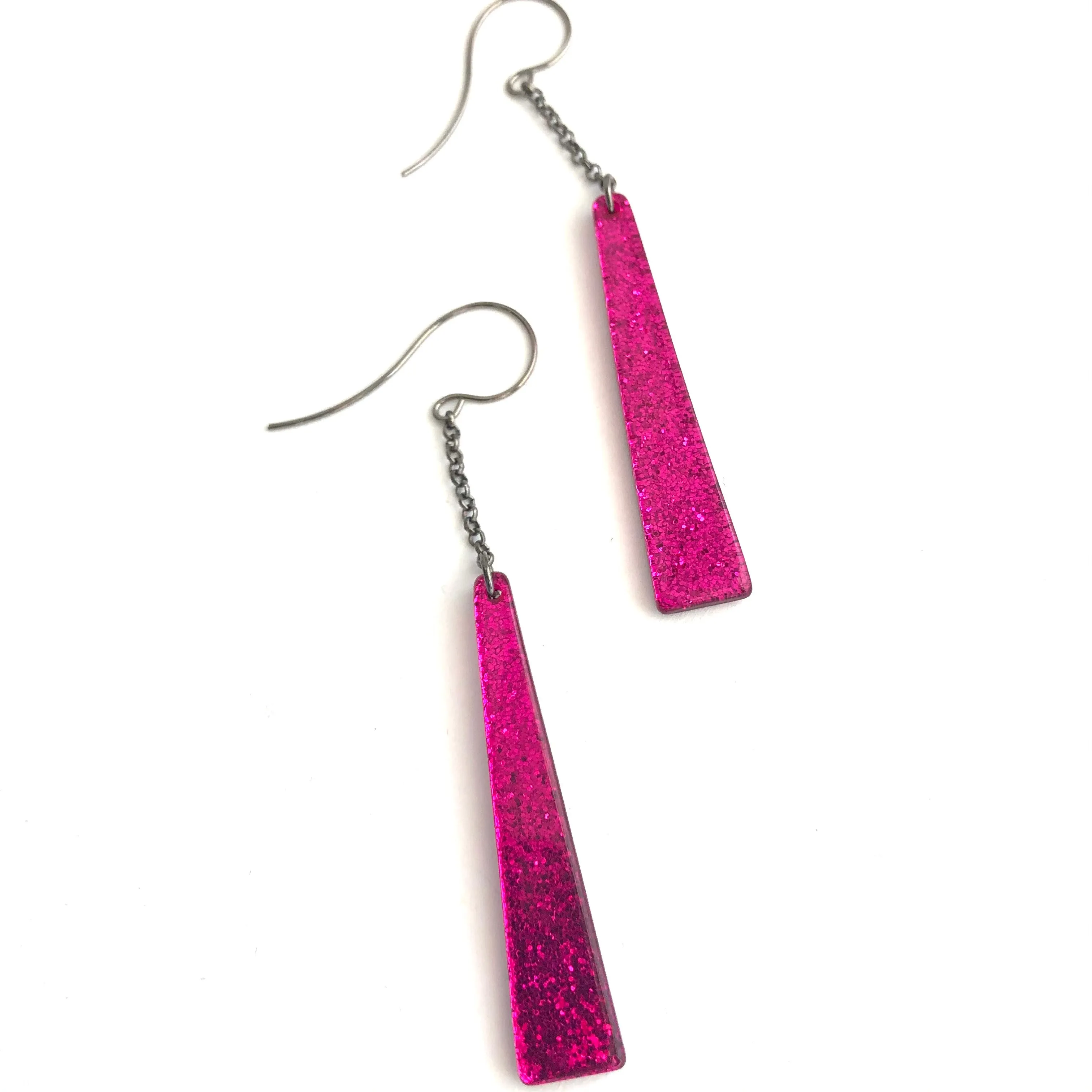 Hot Pink Glitter RainChain Drop Earrings