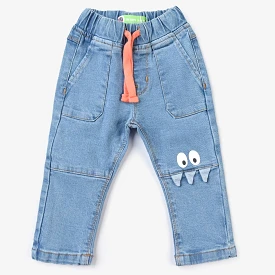 Infant Boys Denim Stretch Pant Monster-Mid Blue