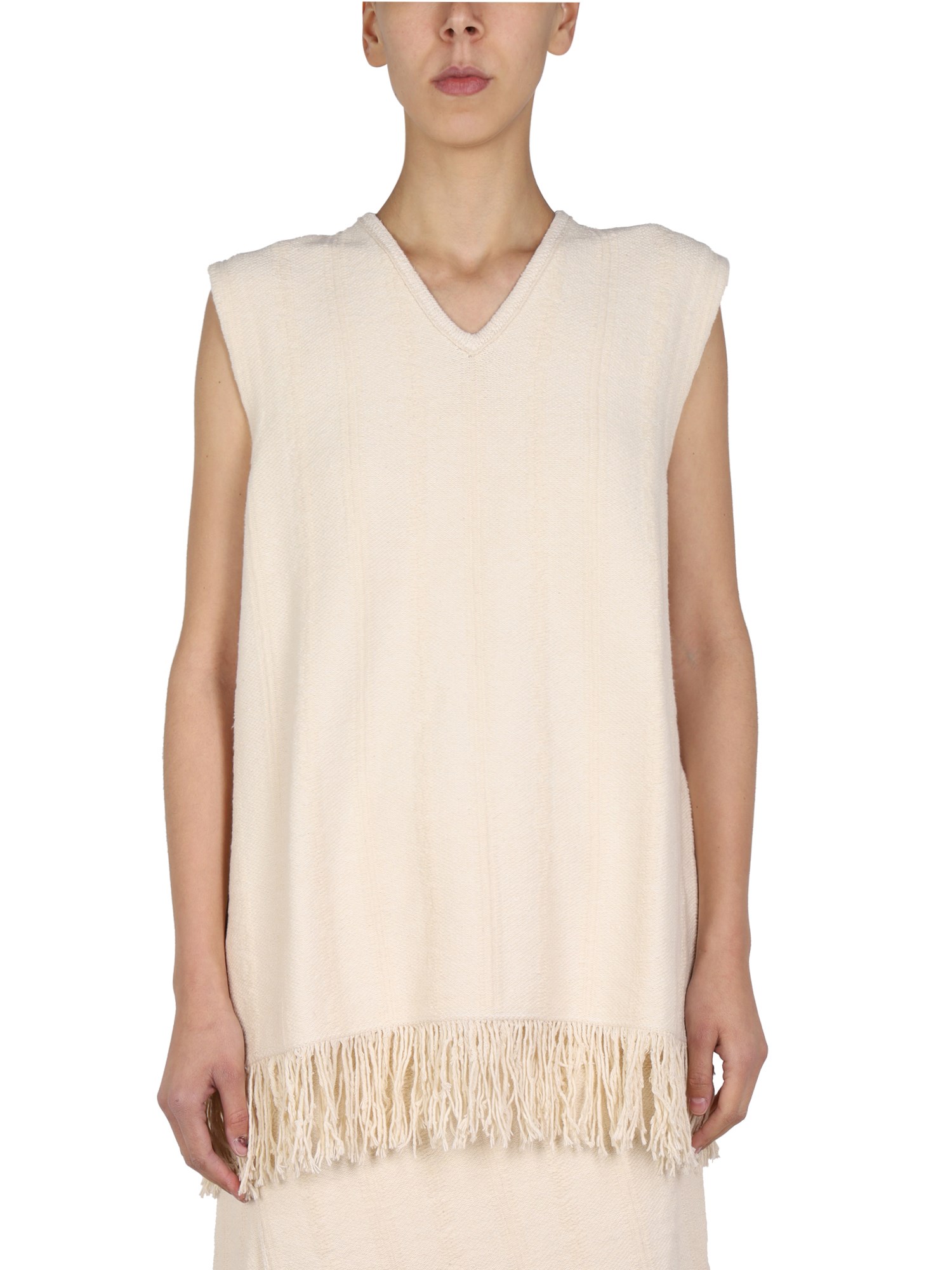 JIL SANDER    COTTON, LINEN BLEND V-NECK TOP