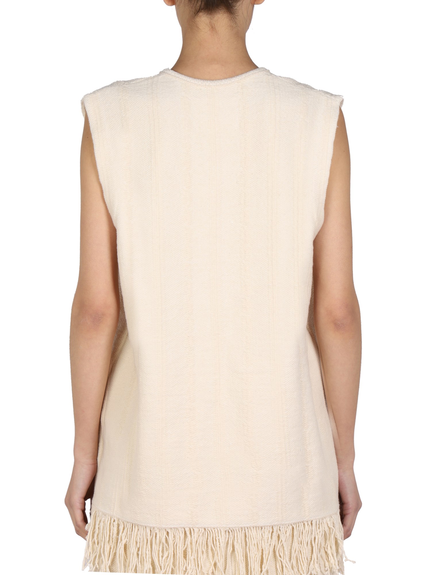 JIL SANDER    COTTON, LINEN BLEND V-NECK TOP