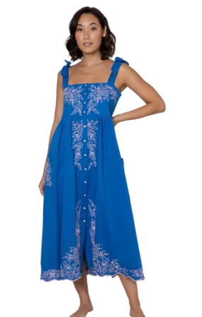 Juliet Dunn Tie Shoulder Dress, Flower Embroidery Royal Blue Candy