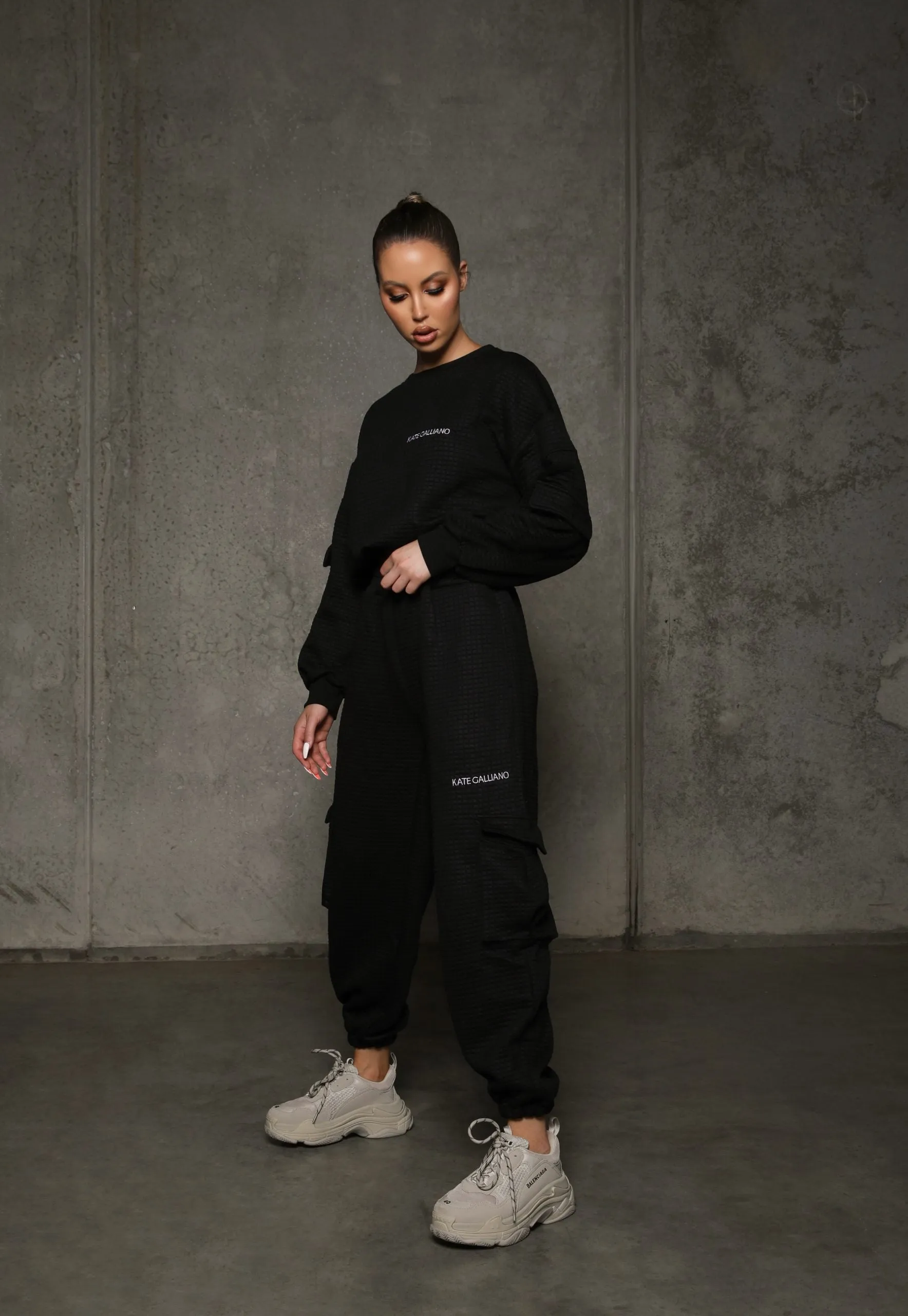 KG22 Quilted Tracksuit Pants- Black