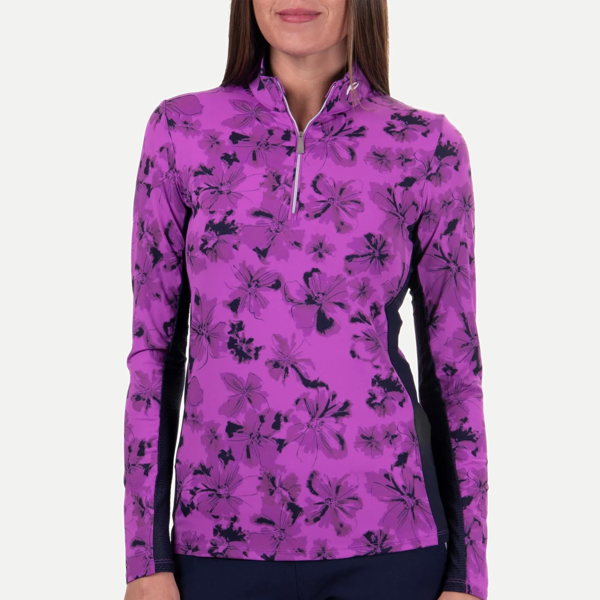 KJUS Sunshine Printed Sport Half Zip Ladies Golf Mid Layer Foxglove/Atlanta Blue