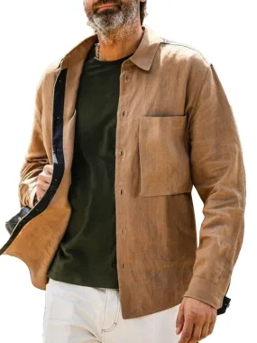 Lapel Single Pocket Single Breasted Casual Long Sleeve Shirt Jacket