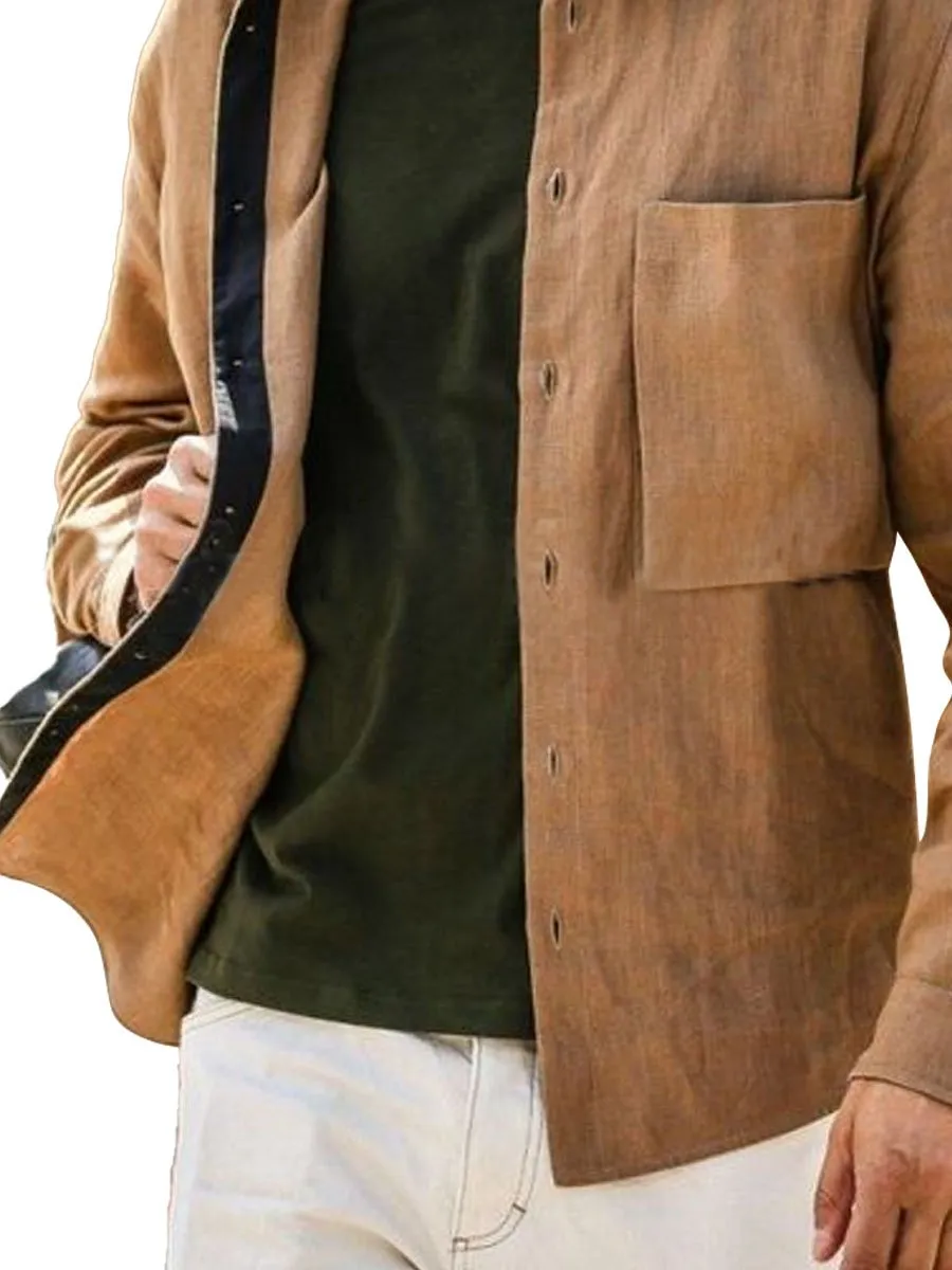 Lapel Single Pocket Single Breasted Casual Long Sleeve Shirt Jacket