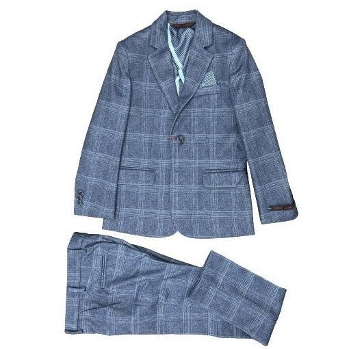 Leo & Zachary Boys Slim Denim Plaid Stretch Suit_Blue 5820