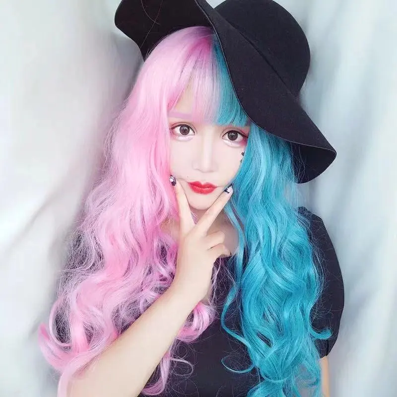 LOLITA  BLUE PINK LONG WAVE WIG BY31042