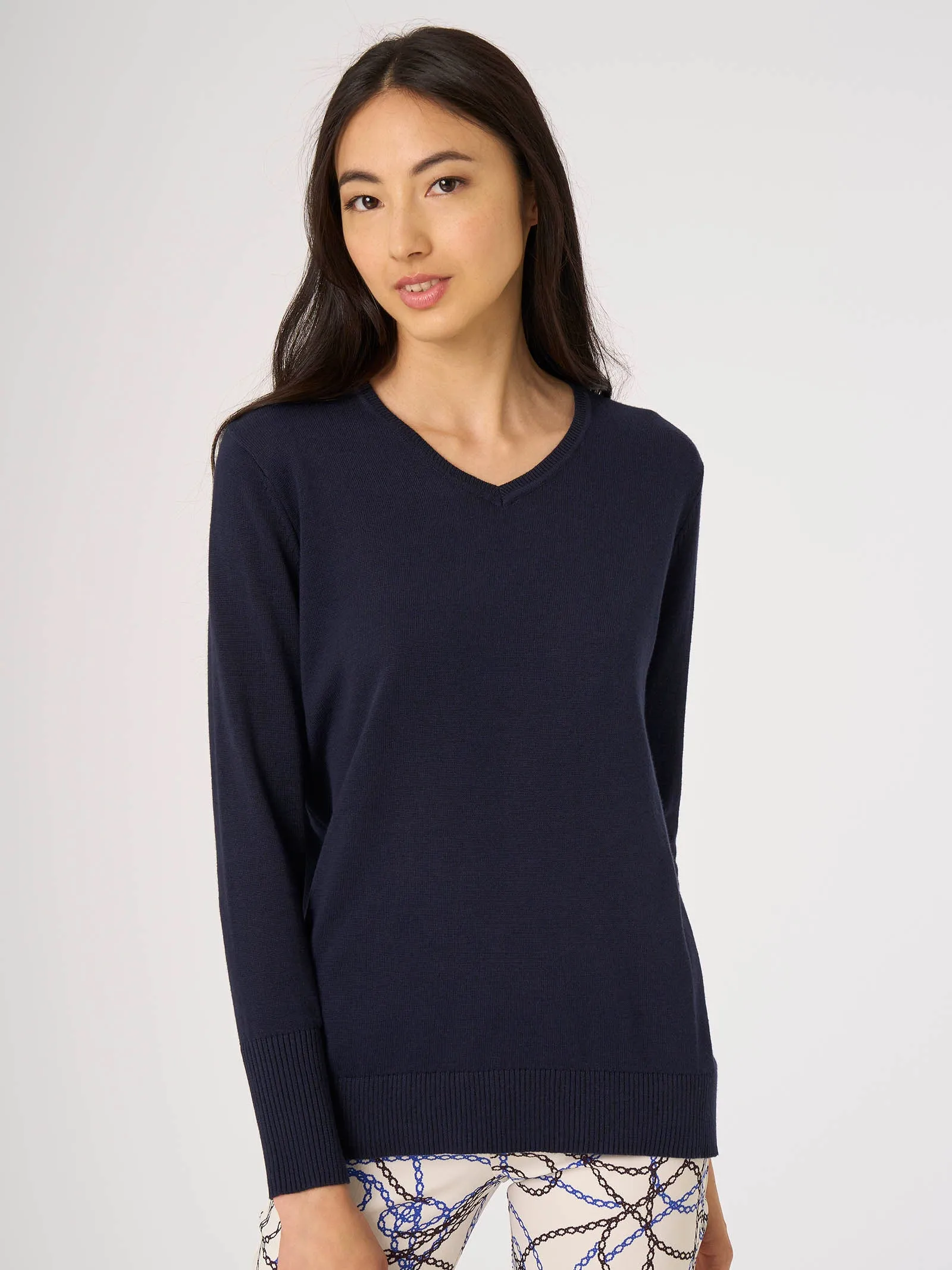 Maglia scollo a V in Pure Cotton - Bleu