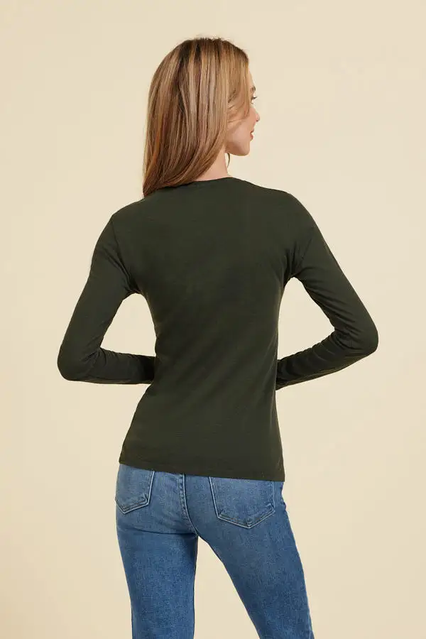 Majestic Cotton/Cashmere Long Sleeve V-Neck in Deep Green