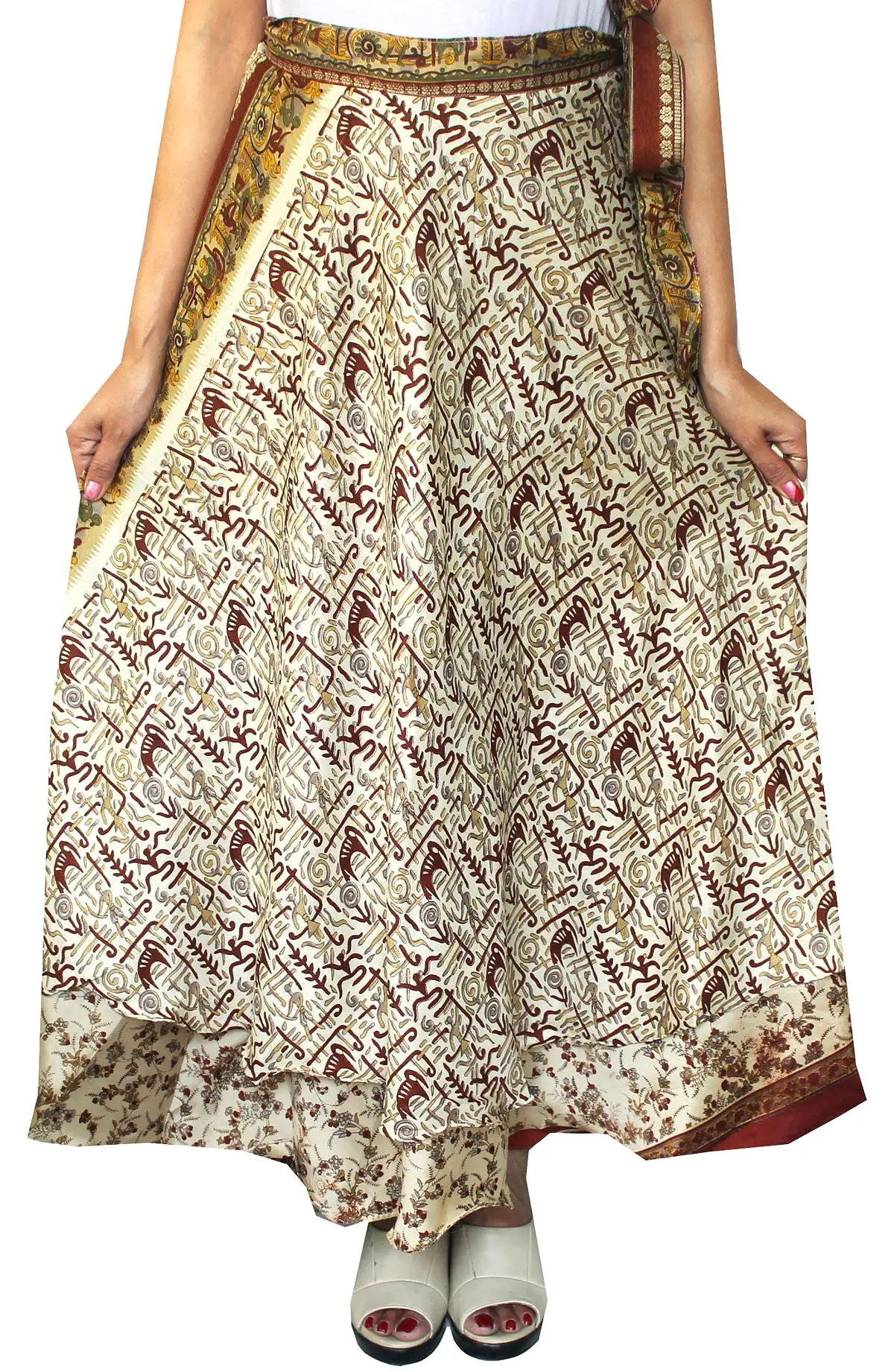 Maple Clothing Two Layers Women's Indian Sari Magic Wrap Around Long Skirt