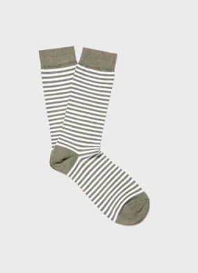 Men's Cotton Socks in Hunter Green/Ecru English Stripe