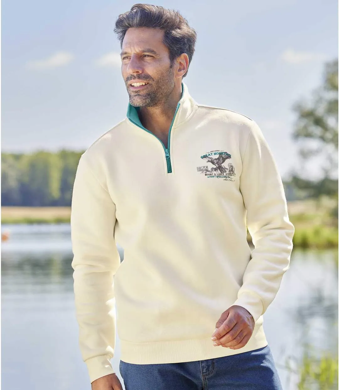 Men's Ecru Brushed Fleece Jumper