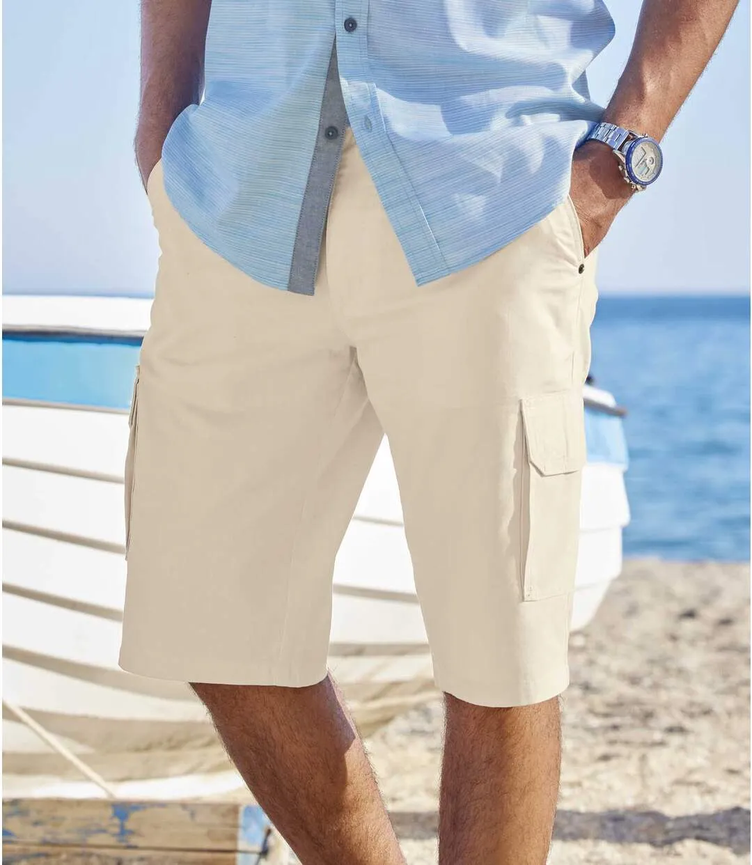 Men's Ecru Microcanvas Cargo Shorts 