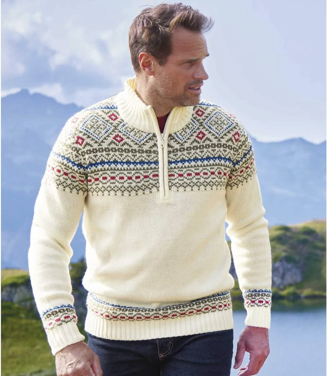 Men's Ecru Patterned Jumper 