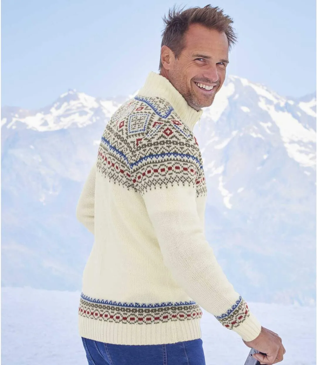 Men's Ecru Patterned Jumper 