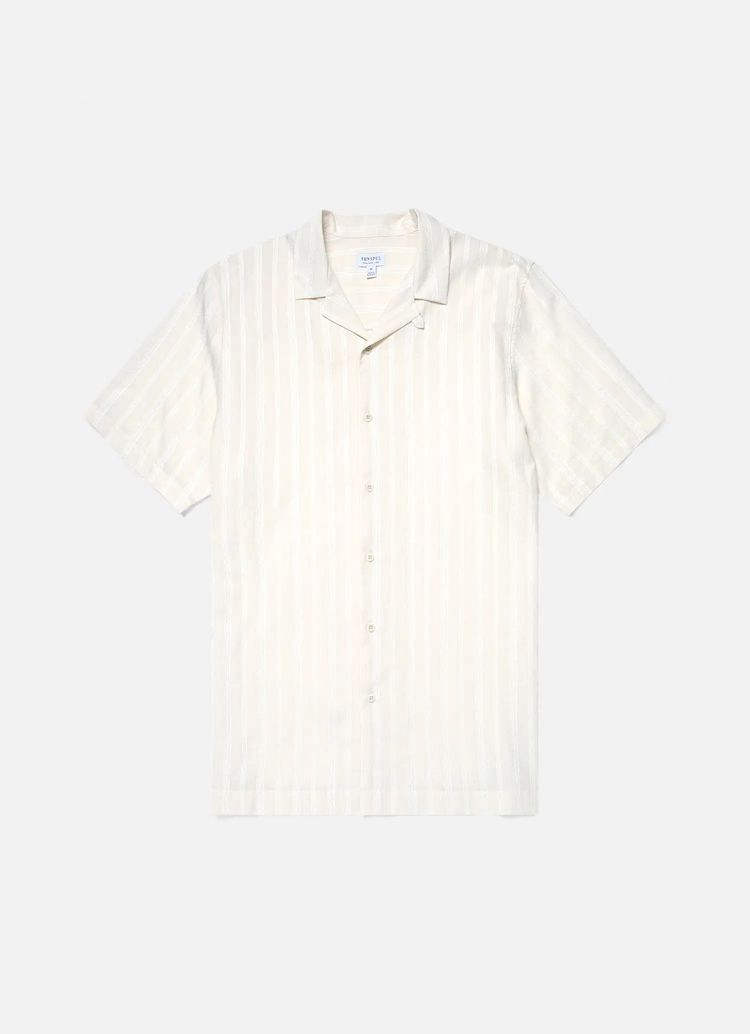 Men's Embroidered Stripe Camp Collar Shirt in Ecru