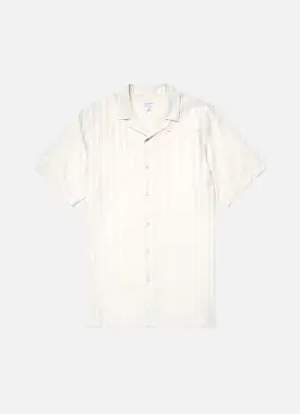 Men's Embroidered Stripe Camp Collar Shirt in Ecru