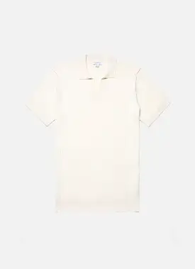 Men's Fine Rib Silk Cotton Polo Shirt in Ecru