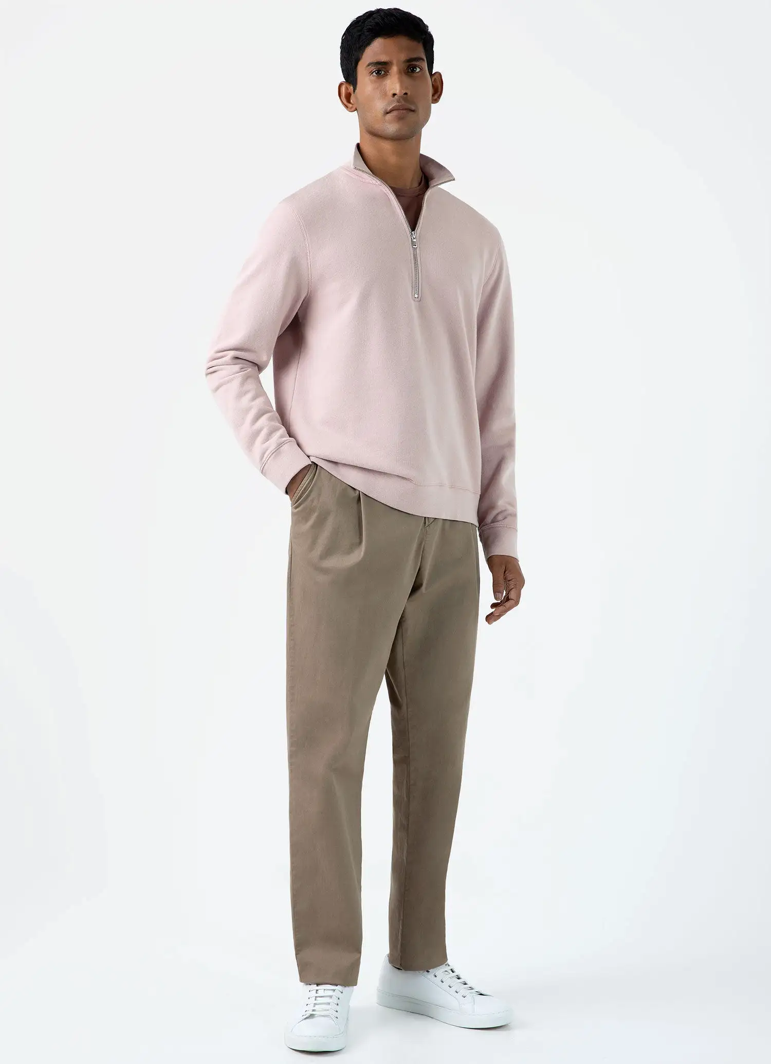 Men's Half Zip Loopback Sweatshirt in Pale Pink