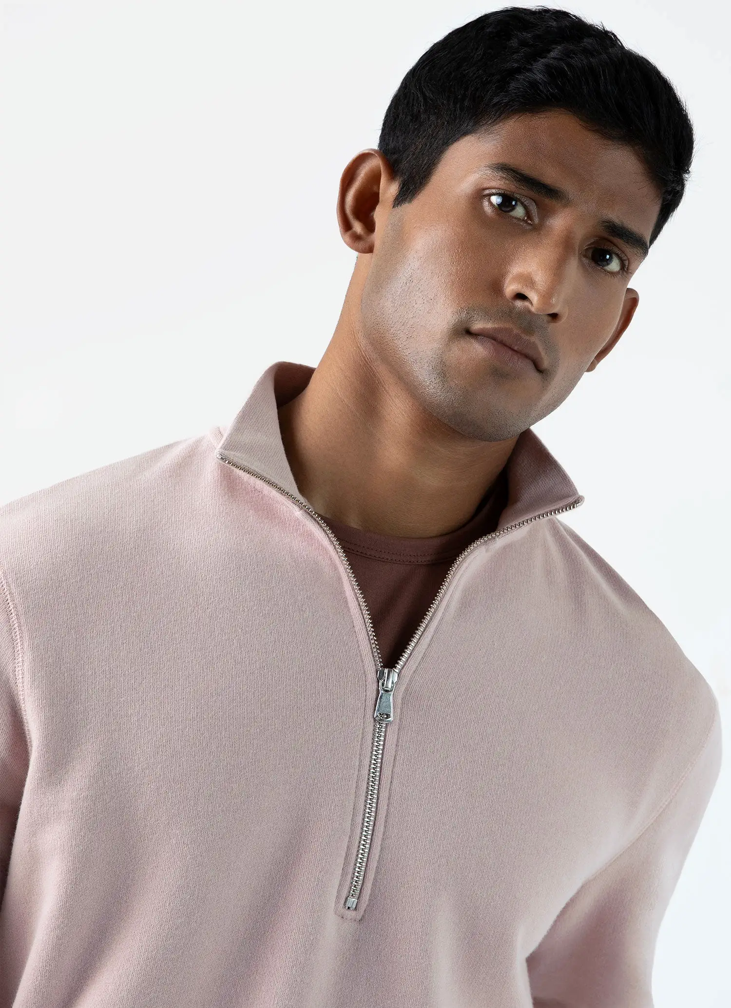 Men's Half Zip Loopback Sweatshirt in Pale Pink