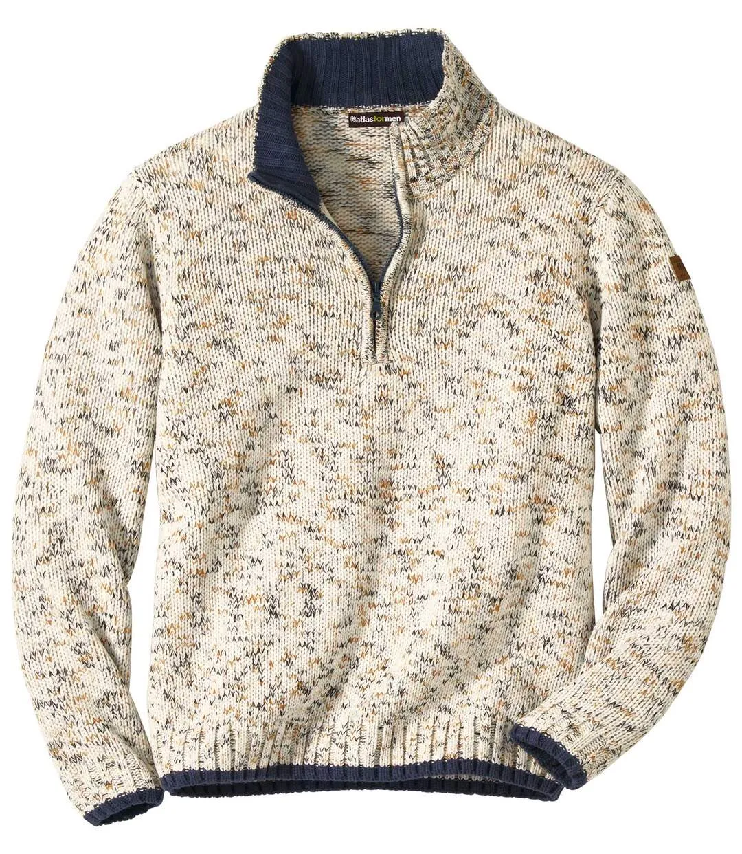  Men's Half Zip Mottled Jumper - Ecru 