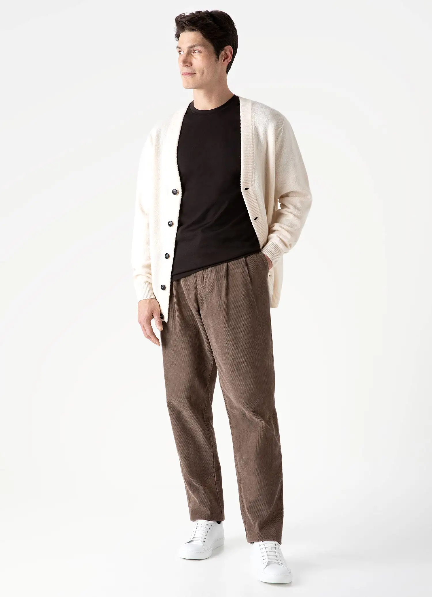 Men's Lambswool Cardigan in Ecru