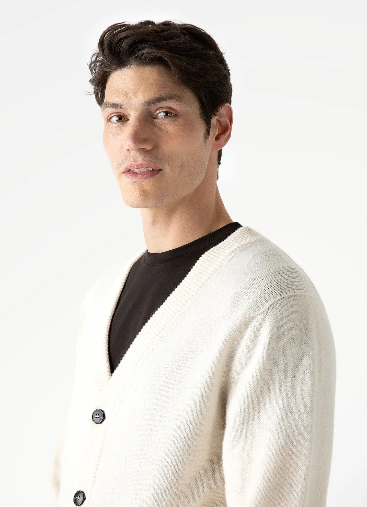 Men's Lambswool Cardigan in Ecru