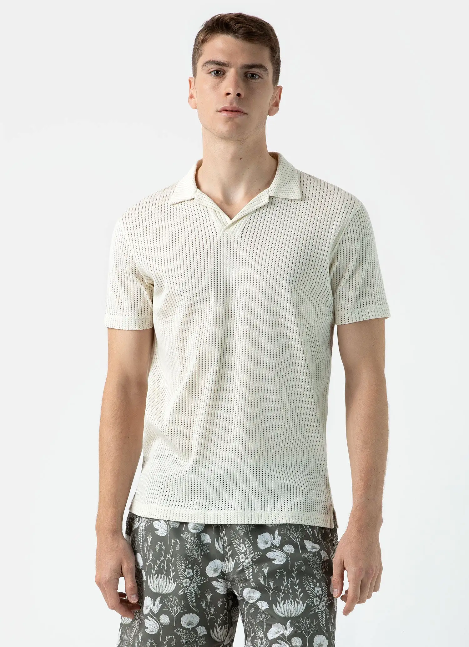 Men's Linear Mesh Polo Shirt in Ecru