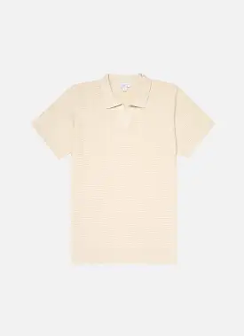 Men's Open Textured Polo Shirt in Ecru