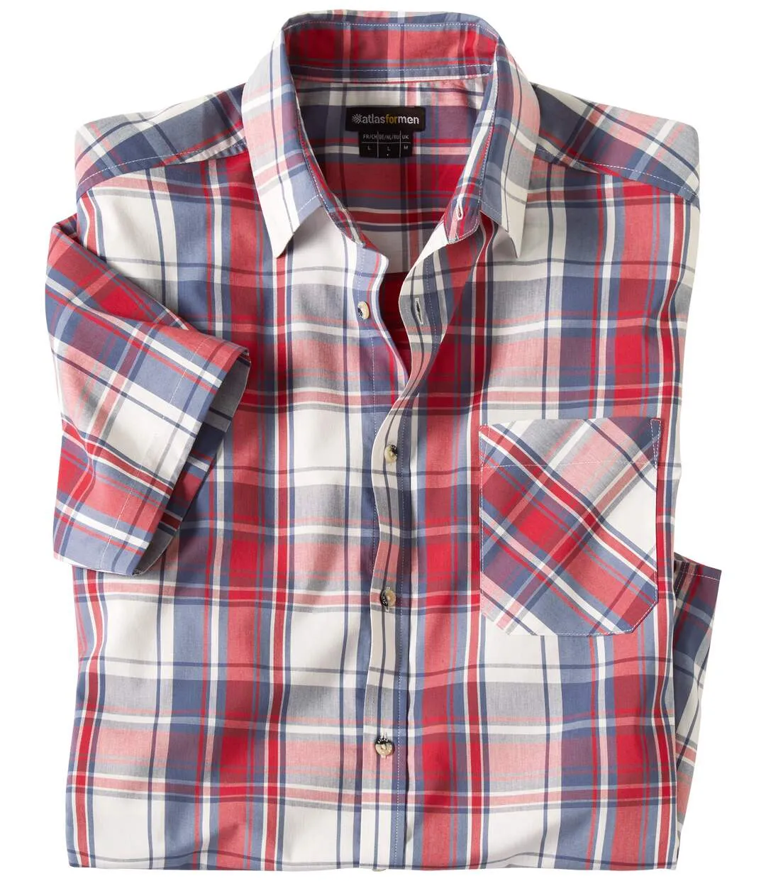 Men's Poplin Checked Shirt - Ecru Navy Red 